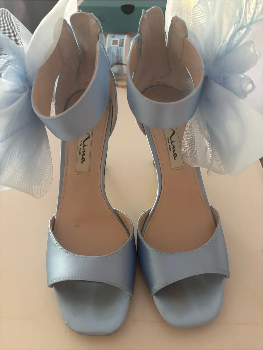 Nina Powder Blue Feather Flower High Heel Sandals